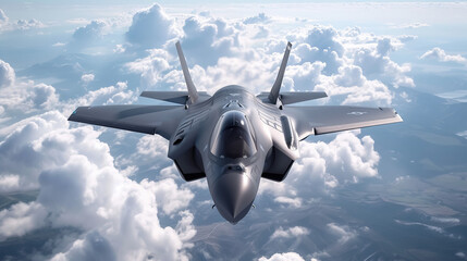 modern fifth generation combat air fighter jet in sky, advanced stealth military aircraft flying