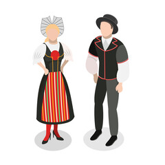3D Isometric Flat  Illustration of Europeans National Clothes. Item 3