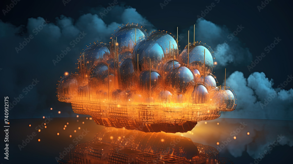 Aufkleber Cloud shaped technology abstraction. Connection and data storage concept.