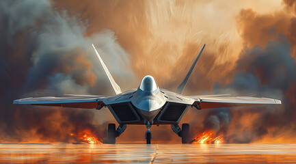 modern fifth generation combat air fighter jet in sky, advanced stealth military aircraft flying