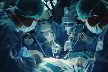 Technology in Medicine - robotic arms in surgery - obrazy, fototapety, plakaty