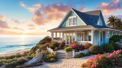 Beautiful coastal beach cottage on the ocean