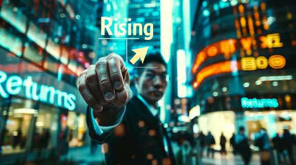 Poster a man in a suit pointing to a rising arrow © Thuan