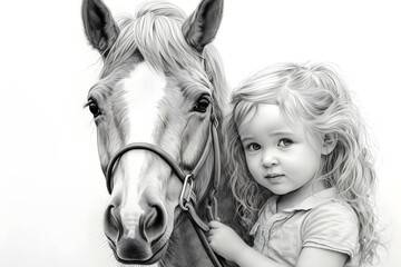 Fototapeta premium Child's Pencil Drawing of a Horse. Concept Art, Child's Drawing, Pencil Sketch, Animal Art