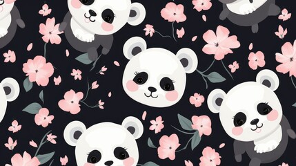 Cute panda pastel pattern, cartoon background