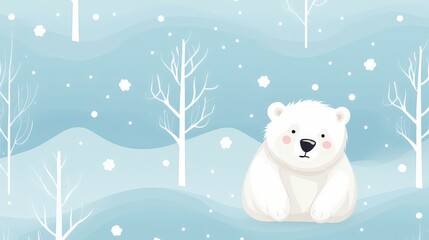 Bear pattern, cute polar bear teddy in wood land background