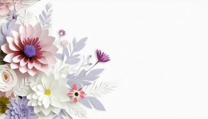 Greeting card with flowers, white background and copy space
