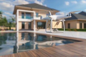 Obraz premium Smart package Drone Delivery smart curtains. Box shipping digital healthcare parcel next day delivery transportation. Logistic tech drone freight solution mobility shipping