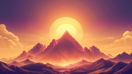 Fantasy scence.Moutain with sun in the morning time.Sunrise behide the mountain peak..