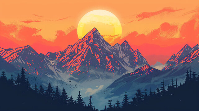 Fantasy scence.Moutain with sun in the morning time.Sunrise behide the mountain peak..