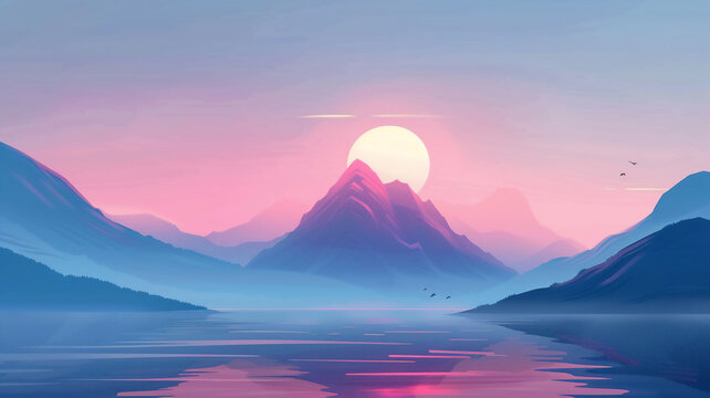 Fantasy scence.Moutain with sun in the morning time.Sunrise behide the mountain peak..