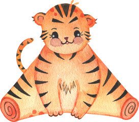 Watercolor Illustrations Handmade Cute Tiger Animal PNG Artwork