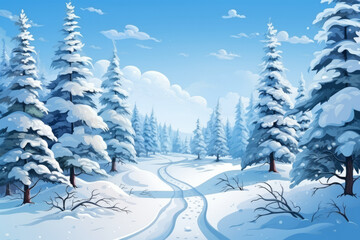 Winter sale product banner, a mountainous and forested landscape. Generative Ai