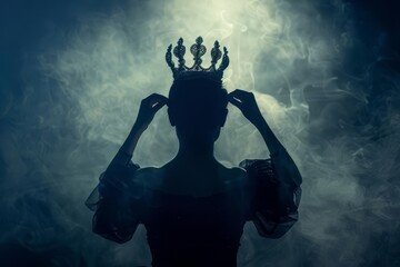 Silhouette of a Queen with Crown in Misty Ambiance