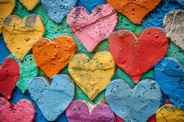 Obraz premium Graffiti art of colorful hearts on a wall Symbolizing love and creativity in urban street art