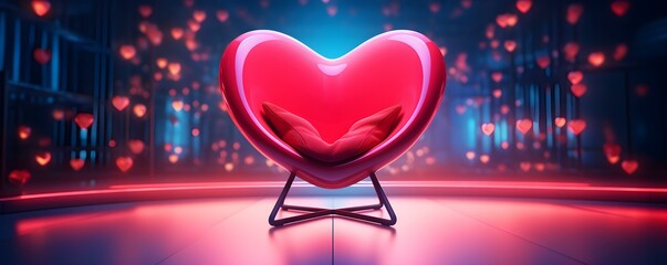 Vibrant Valentines Day setting with a heartshaped chair in surreal style. Concept Valentine's Day Photoshoot, Heart-Shaped Chair, Vibrant Colors, Surreal Style