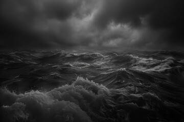 Mysterious atmosphere Dark and eerie sky over a tumultuous sea Evoking a sense of dread and mystery - obrazy, fototapety, plakaty