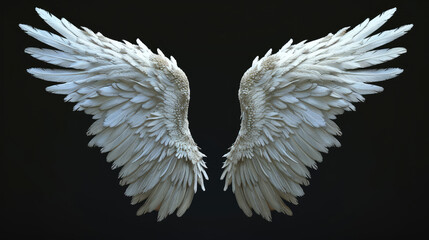 Majestic White Feathered Wings Isolated on Black
