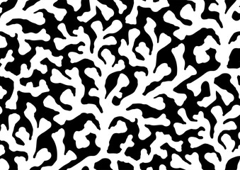 halfdrop pattern with seaweed abstract floral design elements. Trendy graphical repeat in black and white colors. Seamless texture in hipster style for beach swimsuit, female active wear, print - 740921358