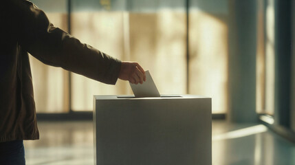 Citizen Participating in Democracy by Casting a Vote at a Ballot Box, Highlighting the Importance of Voting.  - obrazy, fototapety, plakaty