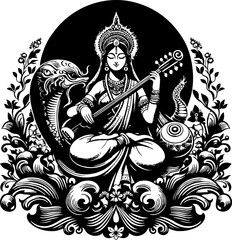 Basant Panchami Saraswati Mata Vector silhouette