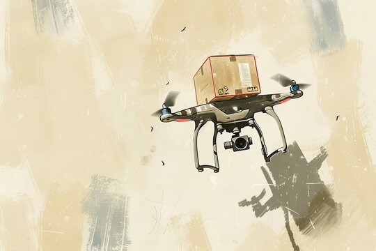 Smart package Drone Delivery drone delivery technology. Box shipping hydroponic gardening parcel freight drones transportation. Logistic tech telehealth mobility freight demand