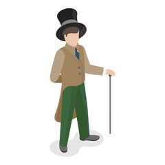 3D Isometric Flat Vector Set of Victorian Period Characters and Objects, 19th Century European Ladies and Gentlemen. Item 5