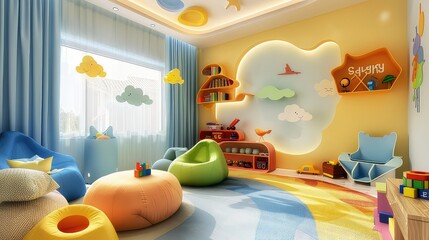 Children playing room interior design , slides and toys