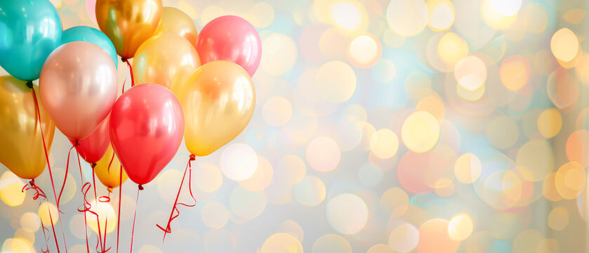 Balloons on bokeh background for writing with free space wallpapers - Generative AI
