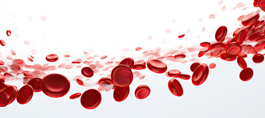 Red blood cells flowing isolated on white background