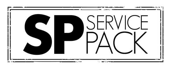 SP - Service Pack a collection of updates, fixes, or enhancements to a software program delivered in the form of a single installable package, acronym text concept stamp - obrazy, fototapety, plakaty
