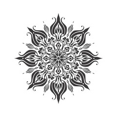 Silhouette mandala flower snowflake shaped black color only