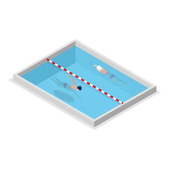 3D Isometric Flat Vector Set of Pool Swimmers, Water Activities. Item 3