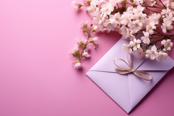 a gift envelope with flowers on a pink background