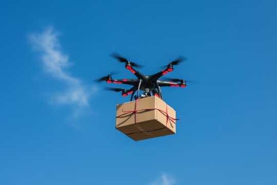 Smart package Drone Delivery custom delivery. Box shipping freight innovation parcel smart wearables transportation. Logistic tech autonomous delivery drone mobility furniture box