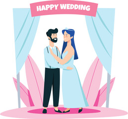 Romantic New Married Weeding, couple in love, wedding couple, romantic hugs and kisses Couple Vector Illustration 
