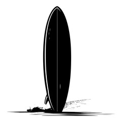 Silhouette surfing board on the beach black color only