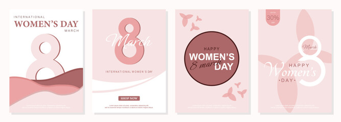 Fototapeta na wymiar Set posters or banners with Women's day. 8 March. Special offer discount. Background for 8 march. Happy Women's day header or voucher template.