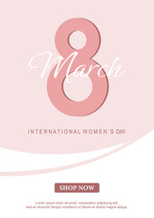 Poster or banner with Women's day. 8 March. Special offer discount. Background for 8 march. Happy Women's day header or voucher template.