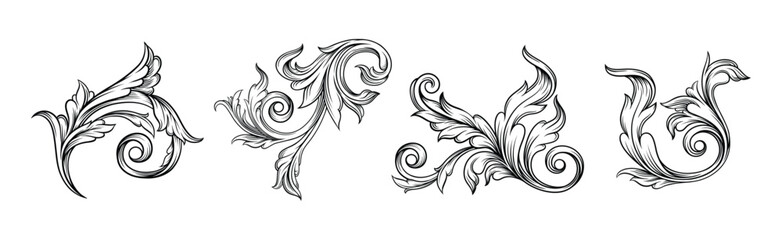 Baroque Scroll as Element of Ornament and Graphic Design with Spirals Vector Set - obrazy, fototapety, plakaty