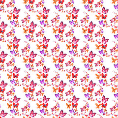 Fototapeta na wymiar Watercolor seamless pattern with multicolored butterflies