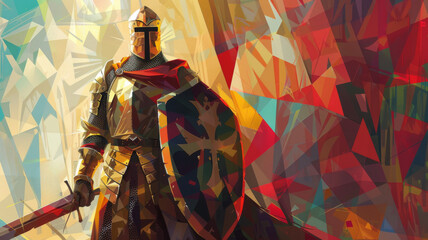 Stylized Portrait of Crusader Knight: Templar Valor in Medieval Armor, Jerusalem Defender, and Chivalrous Warrior
 - obrazy, fototapety, plakaty