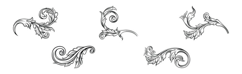Baroque Scroll as Element of Ornament and Graphic Design with Spirals Vector Set