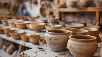 Traditional ceramic pottery shop. souvenir shop in north africa - obrazy, fototapety, plakaty