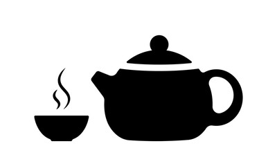 Teapot with bowl for tea ceremony. Chinese and japanese tradition traditional ritual drinking for relaxation and healthy vector lifestyle