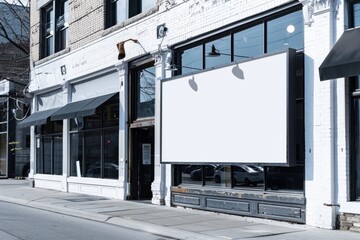 Blank billboard sign mockup in the urban environment, on the facade, empty space to display your advertising or branding campaign
