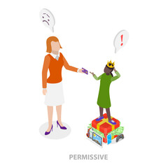 3D Isometric Flat Vector Illustration of Parenting Styles, Different Children Raising Methods. Item 2