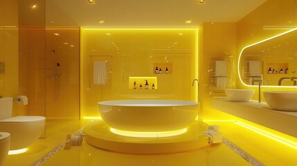 Huge bathroom interior design with yellow lights