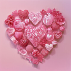 Assortment of Pink Candies in Heart Arrangement