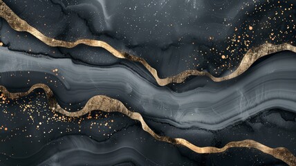 Elegant Black and Gold Marble Texture with Glittering Veins for Luxury Design Background - obrazy, fototapety, plakaty